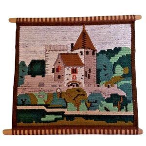 Polish Hand Woven Kilim Wool Wall Hanging Midieval Castle Poland VTG Folk Art